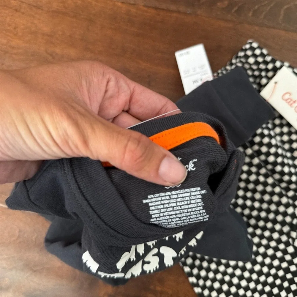 Cat & Jack Boys 6-9  M Halloween Milk Monster Shirt Checkered Jogger Pants Grey